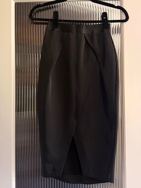 BEBE Black Wrap-Front Pencil Skirt, XS